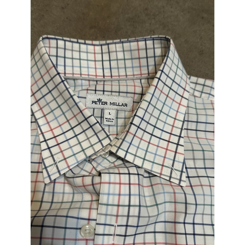 Peter Millar Button Down Shirt Men's Large Multicolor Check Plaid 100% Cotton - Picture 6 of 6